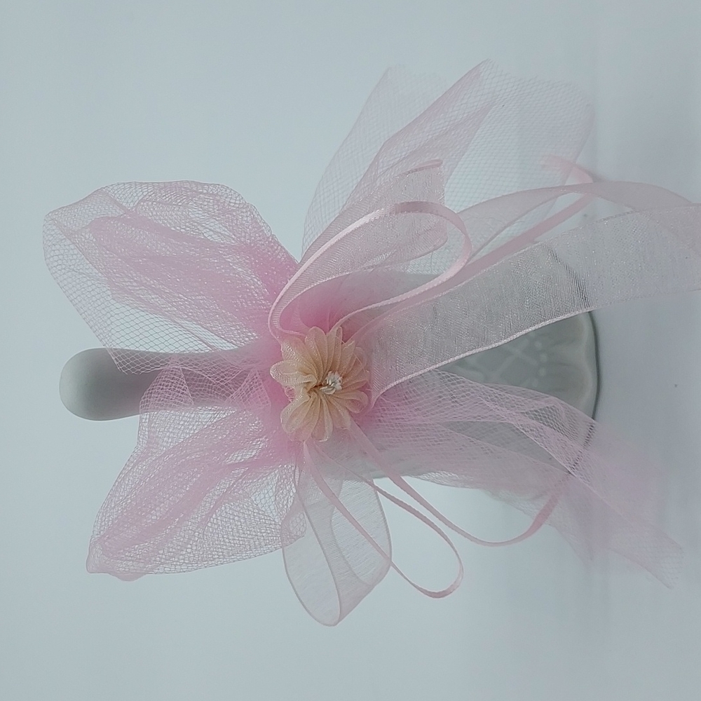 4.5"H Pink Cake Topper White Ceramic Bell/ Bride Gift Pink Lace Floral